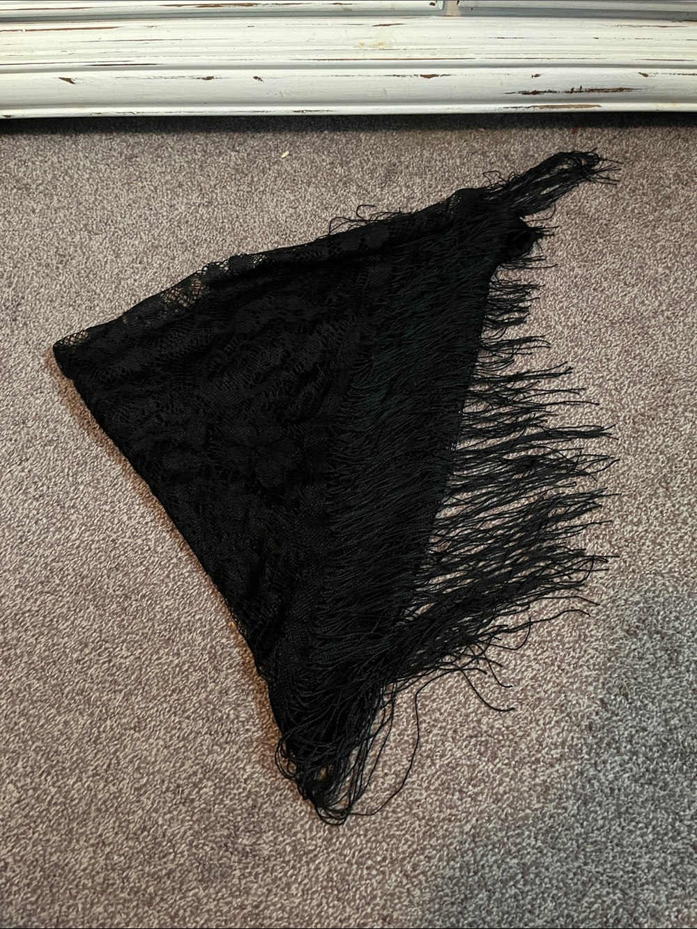 Black Lace Fringe Triangle Shawl Scarf - Women's Accessory